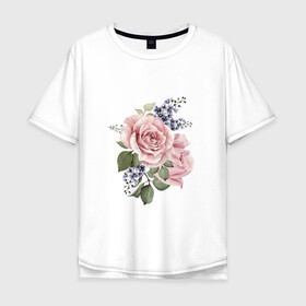 Мужская футболка хлопок Oversize с принтом Цветы в Кировске, 100% хлопок | свободный крой, круглый ворот, “спинка” длиннее передней части | букет | весна | любовь | март | роза