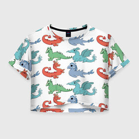 Женская футболка Crop-top 3D с принтом Дракончики в Кировске, 100% полиэстер | круглая горловина, длина футболки до линии талии, рукава с отворотами | dragon | дракончики | драконы | крылья | цветные