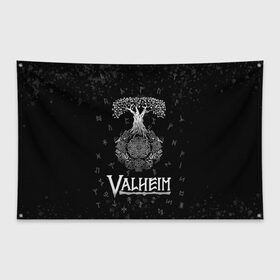 Флаг-баннер с принтом Valheim Руны Иггдрасиль в Кировске, 100% полиэстер | размер 67 х 109 см, плотность ткани — 95 г/м2; по краям флага есть четыре люверса для крепления | valheim | вальхейм | дерево | иггдрасиль | игдрасиль | игра | икдросиль | логотип игры | мировое древо | много рун | паттерн | руна | руны