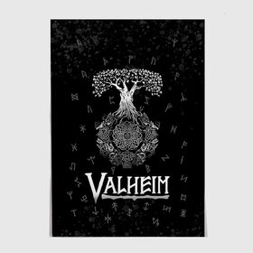 Постер с принтом Valheim Руны Иггдрасиль в Кировске, 100% бумага
 | бумага, плотность 150 мг. Матовая, но за счет высокого коэффициента гладкости имеет небольшой блеск и дает на свету блики, но в отличии от глянцевой бумаги не покрыта лаком | valheim | вальхейм | дерево | иггдрасиль | игдрасиль | игра | икдросиль | логотип игры | мировое древо | много рун | паттерн | руна | руны