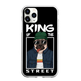 Чехол для iPhone 11 Pro матовый с принтом King Street в Кировске, Силикон |  | animal | art | brutal | dog | illustration | king | of | pug | street | the | арт | брутальный | бульдог | в | животное | зверь | король | надпись | одежде | очках | пёс | рамка | собака | текст | улиц | улицы | уличный | шапке