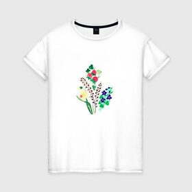 Женская футболка хлопок с принтом Разные цветы в Кировске, 100% хлопок | прямой крой, круглый вырез горловины, длина до линии бедер, слегка спущенное плечо | картинки | лето | нарциссы | популярные | прикольные | растения | тренды | цветы