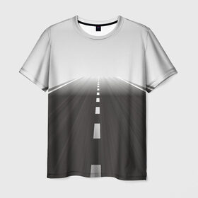 Мужская футболка 3D с принтом Дорога уходящая в даль в Кировске, 100% полиэфир | прямой крой, круглый вырез горловины, длина до линии бедер | asphalt | road | асфальт | дорога | дорожная разметка