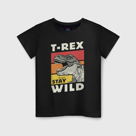 Детская футболка хлопок с принтом T-rex wild в Кировске, 100% хлопок | круглый вырез горловины, полуприлегающий силуэт, длина до линии бедер | Тематика изображения на принте: dino | t rex | wild | дино | динозавр | закат | зверь | хищник