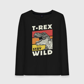 Женский лонгслив хлопок с принтом T-rex wild в Кировске, 100% хлопок |  | dino | t rex | wild | дино | динозавр | закат | зверь | хищник