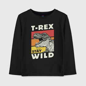 Детский лонгслив хлопок с принтом T-rex wild в Кировске, 100% хлопок | круглый вырез горловины, полуприлегающий силуэт, длина до линии бедер | dino | t rex | wild | дино | динозавр | закат | зверь | хищник