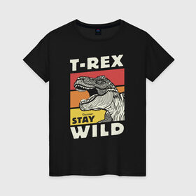 Женская футболка хлопок с принтом T-rex wild в Кировске, 100% хлопок | прямой крой, круглый вырез горловины, длина до линии бедер, слегка спущенное плечо | Тематика изображения на принте: dino | t rex | wild | дино | динозавр | закат | зверь | хищник