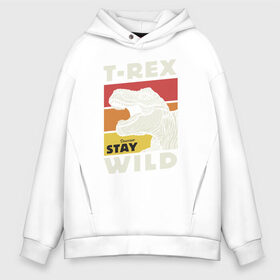 Мужское худи Oversize хлопок с принтом T-rex wild в Кировске, френч-терри — 70% хлопок, 30% полиэстер. Мягкий теплый начес внутри —100% хлопок | боковые карманы, эластичные манжеты и нижняя кромка, капюшон на магнитной кнопке | dino | t rex | wild | дино | динозавр | закат | зверь | хищник