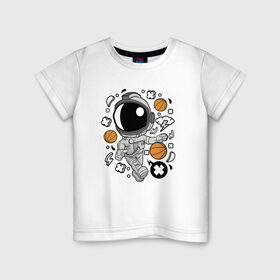 Детская футболка хлопок с принтом Космонавт Баскетболист в Кировске, 100% хлопок | круглый вырез горловины, полуприлегающий силуэт, длина до линии бедер | астронавт | баскетбол | гром | икс | космонавт | молния | мяч | облако | скафандр