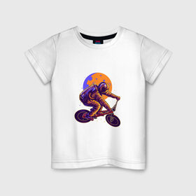 Детская футболка хлопок с принтом Space Bike в Кировске, 100% хлопок | круглый вырез горловины, полуприлегающий силуэт, длина до линии бедер | Тематика изображения на принте: space bike | астронавт | байк | велик | велосипед | космонавт | луна
