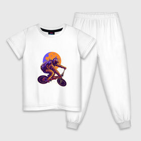 Детская пижама хлопок с принтом Space Bike в Кировске, 100% хлопок |  брюки и футболка прямого кроя, без карманов, на брюках мягкая резинка на поясе и по низу штанин
 | Тематика изображения на принте: space bike | астронавт | байк | велик | велосипед | космонавт | луна