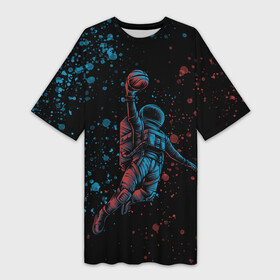 Платье-футболка 3D с принтом Space Dank в Кировске,  |  | space dank | астронавт | баскет | баскетбол | космический данк | космонавт | мяч | сверху | скафандр | шлем