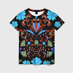 Женская футболка 3D с принтом РОСПИСЬ ЦВЕТАМИ в Кировске, 100% полиэфир ( синтетическое хлопкоподобное полотно) | прямой крой, круглый вырез горловины, длина до линии бедер | астры | герберы | паттерн | розы | тюльпаны | узоры | цветы