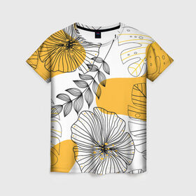 Женская футболка 3D с принтом Цветы в Кировске, 100% полиэфир ( синтетическое хлопкоподобное полотно) | прямой крой, круглый вырез горловины, длина до линии бедер | flowers | герберы | контур | легкие | лилии | мягкие | роза | ромашка | тренд | цветы