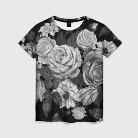 Женская футболка 3D с принтом Розы в Кировске, 100% полиэфир ( синтетическое хлопкоподобное полотно) | прямой крой, круглый вырез горловины, длина до линии бедер | flowers | герберы | контур | легкие | лилии | мягкие | роза | ромашка | тренд | цветы