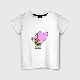 Детская футболка хлопок с принтом Плюшевый Мишка с сердцем  в Кировске, 100% хлопок | круглый вырез горловины, полуприлегающий силуэт, длина до линии бедер | животные | звери | игрушки | картинки | милые | мишка | плюшевый | популярные | прикольные | сердце