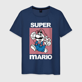 Мужская футболка хлопок с принтом Супер Марио с грибочком в Кировске, 100% хлопок | прямой крой, круглый вырез горловины, длина до линии бедер, слегка спущенное плечо. | игры | марио | марио с грибочком | супер марио