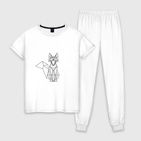 Женская пижама хлопок с принтом Лиса оригами в Кировске, 100% хлопок | брюки и футболка прямого кроя, без карманов, на брюках мягкая резинка на поясе и по низу штанин | геометрическая лиса | кицунэ | лиса | лисичка | оригами | рыжая