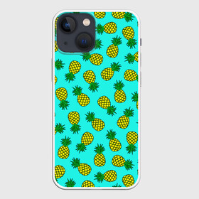 Чехол для iPhone 13 mini с принтом Ананасы аква в Кировске,  |  | ananas | aqua | exotic | food | pineapple | summer | tropical | аква | ананасики | ананасы | десерт | джунгли | еда | лето | листья | море | овощи | океан | острова | отпуск | пальмы | плоды | пляж | растения | тропики | тропические