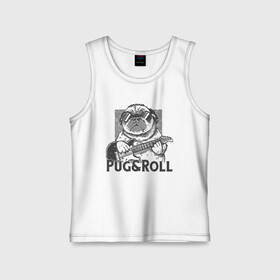 Детская майка хлопок с принтом Pug & Roll в Кировске,  |  | dog | drawing | guitar | music | pop art | pug | rock and roll | гитара | мопс | музыка | очки | пес | поп арт | рисунок | рок н ролл | собака