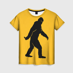 Женская футболка 3D с принтом Йети в Кировске, 100% полиэфир ( синтетическое хлопкоподобное полотно) | прямой крой, круглый вырез горловины, длина до линии бедер | bigfoot | yeti | бигфут | горилла | йети | обезьяна | силуэт