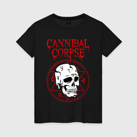 Женская футболка хлопок с принтом CANNIBAL CORPSE в Кировске, 100% хлопок | прямой крой, круглый вырез горловины, длина до линии бедер, слегка спущенное плечо | cannibal corpse | evisceration plague | hammer smashed face. | violence unimagined | дэт метал | музыка | рок | труп каннибала