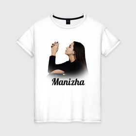 Женская футболка хлопок с принтом Манижа  Manizha в Кировске, 100% хлопок | прямой крой, круглый вырез горловины, длина до линии бедер, слегка спущенное плечо | manizha | далеровна | душанбе | евровидение | евровидение 2021 | манижа | певица | таджикистан | хамраева