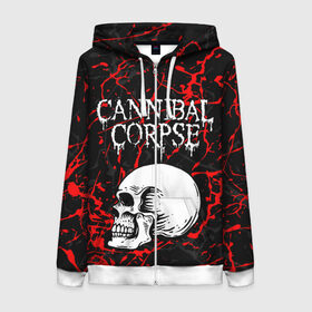 Женская толстовка 3D на молнии с принтом CANNIBAL CORPSE в Кировске, 100% полиэстер | длина до линии бедра, манжеты и пояс оформлены мягкой тканевой резинкой, двухслойный капюшон со шнурком для регулировки, спереди молния, по бокам два кармана | cannibal corpse | evisceration plague | hammer smashed face. | violence unimagined | дэт метал | музыка | рок | труп каннибала