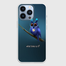 Чехол для iPhone 13 Pro с принтом Owl on the tree | Который час в Кировске,  |  | Тематика изображения на принте: what time is it | время | синий | сова | темный фон