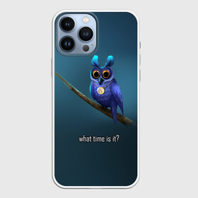 Чехол для iPhone 13 Pro Max с принтом Owl on the tree | Который час в Кировске,  |  | what time is it | время | синий | сова | темный фон