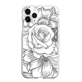 Чехол для iPhone 11 Pro матовый с принтом Тату цветы в Кировске, Силикон |  | белый | лилия | подсолнух | роза | тату | цветы | черный