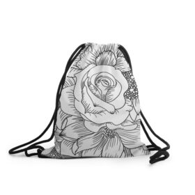 Рюкзак-мешок 3D с принтом Тату цветы в Кировске, 100% полиэстер | плотность ткани — 200 г/м2, размер — 35 х 45 см; лямки — толстые шнурки, застежка на шнуровке, без карманов и подкладки | белый | лилия | подсолнух | роза | тату | цветы | черный