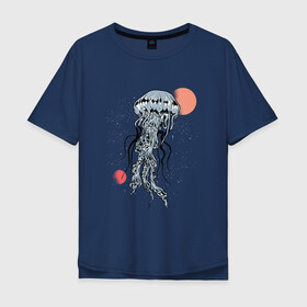 Мужская футболка хлопок Oversize с принтом Космическая медуза в Кировске, 100% хлопок | свободный крой, круглый ворот, “спинка” длиннее передней части | art | elon musk | jellyfish | mars | medusa | meduza | moon | nasa | space | spacex | арт | астероид | в космосе | желе | иллюстрация | илон маск | космический дизайн | космос | луна | марс | медузник | на луне | наса | нло | сатурн | спей