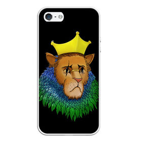 Чехол для iPhone 5/5S матовый с принтом Lion_art в Кировске, Силикон | Область печати: задняя сторона чехла, без боковых панелей | Тематика изображения на принте: king | lion | корона | кошка | лев | перья | царь | царь зверей