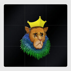 Магнитный плакат 3Х3 с принтом Lion_art в Кировске, Полимерный материал с магнитным слоем | 9 деталей размером 9*9 см | king | lion | корона | кошка | лев | перья | царь | царь зверей