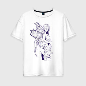 Женская футболка хлопок Oversize с принтом Девушка и дракон в Кировске, 100% хлопок | свободный крой, круглый ворот, спущенный рукав, длина до линии бедер
 | девушка | дракон | соблазн | фея | эльф