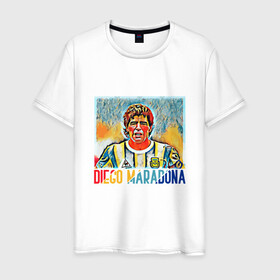 Мужская футболка хлопок с принтом Diego Maradona в Кировске, 100% хлопок | прямой крой, круглый вырез горловины, длина до линии бедер, слегка спущенное плечо. | argentina | football | maradona | messi | аргентина | гол | диего | марадона | месси | мяч | рука бога | спорт | футбол | чемпион