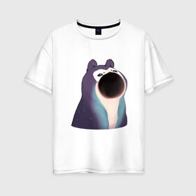Женская футболка хлопок Oversize с принтом Голодный зверь в Кировске, 100% хлопок | свободный крой, круглый ворот, спущенный рукав, длина до линии бедер
 | pop cat | арт | бедна | голод | кот | кошка | мем | необычное животное | пасть | птица | рисунок | сова
