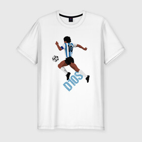 Мужская футболка хлопок Slim с принтом Diego Maradona в Кировске, 92% хлопок, 8% лайкра | приталенный силуэт, круглый вырез ворота, длина до линии бедра, короткий рукав | argentina | maradona | messi | sport | аргентина | гол | диего | марадона | месси | мяч | рука бога | спорт | футбол | чемпион