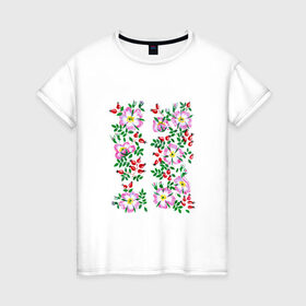 Женская футболка хлопок с принтом Цветы в Кировске, 100% хлопок | прямой крой, круглый вырез горловины, длина до линии бедер, слегка спущенное плечо | букет | картинки | лепестки | лето | популярные | прикольные | тренды | цветы
