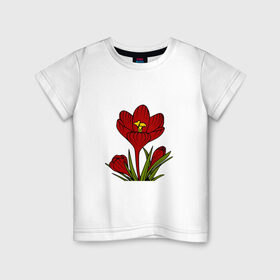 Детская футболка хлопок с принтом Красные тюльпаны в Кировске, 100% хлопок | круглый вырез горловины, полуприлегающий силуэт, длина до линии бедер | картинки | лето | листья | популярные | прикольные | природа | тренды | тюльпаны | цветы