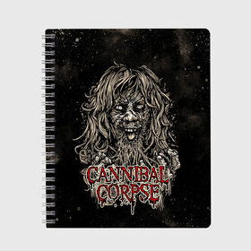 Тетрадь с принтом Cannibal Corpse в Кировске, 100% бумага | 48 листов, плотность листов — 60 г/м2, плотность картонной обложки — 250 г/м2. Листы скреплены сбоку удобной пружинной спиралью. Уголки страниц и обложки скругленные. Цвет линий — светло-серый
 | canibal corpse | cannibal corpse | death metal | группы | дэт метал | канибал корпс | метал | рок