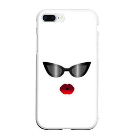 Чехол для iPhone 7Plus/8 Plus матовый с принтом черные очки, красные губы в Кировске, Силикон | Область печати: задняя сторона чехла, без боковых панелей | Тематика изображения на принте: градиент | для стильных | красные губы | модные очки | помада. | поцелуй | пухлые губы | черные очки