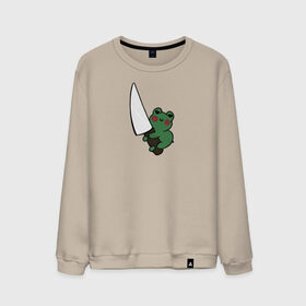 Мужской свитшот хлопок с принтом Злая лягушка в Кировске, 100% хлопок |  | green. | зелёный | лягушка | лягушонок | ножик