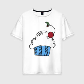 Женская футболка хлопок Oversize с принтом Sweets в Кировске, 100% хлопок | свободный крой, круглый ворот, спущенный рукав, длина до линии бедер
 | вишенка | вкусняшки | десерт | еда | капкейк | кекс | конфеты | сладости
