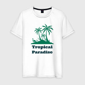 Мужская футболка хлопок с принтом Тропический рай в Кировске, 100% хлопок | прямой крой, круглый вырез горловины, длина до линии бедер, слегка спущенное плечо. | отдых | пальма | пальмы | природа | путешествия | рай | тропики