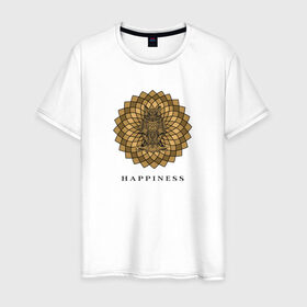 Мужская футболка хлопок с принтом Happiness в Кировске, 100% хлопок | прямой крой, круглый вырез горловины, длина до линии бедер, слегка спущенное плечо. | happiness | owl | королевская сова | сова | счастье | удача
