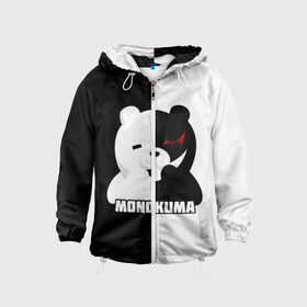 Детская ветровка 3D с принтом MONOKUMA  МОНОКУМА BEAR в Кировске, 100% полиэстер | подол и капюшон оформлены резинкой с фиксаторами, по бокам два кармана без застежек, один потайной карман на груди | anime | danganronpa | enoshima | junko | monokuma | аниме | джунко | игра | манга | медведь | монокума | робот медведь | эношима