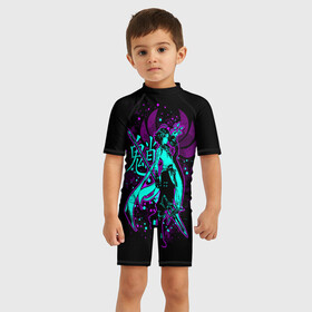 Детский купальный костюм 3D с принтом GENSHIN IMPACT, СЯО в Кировске, Полиэстер 85%, Спандекс 15% | застежка на молнии на спине | genshin impact | xiao | анемо | геншин импакт | игры | персонажи | сяо