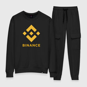 Женский костюм хлопок с принтом BINANCE | БИНАНС БИРЖА в Кировске, 100% хлопок | на свитшоте круглая горловина, мягкая резинка по низу. Брюки заужены к низу, на них два вида карманов: два 